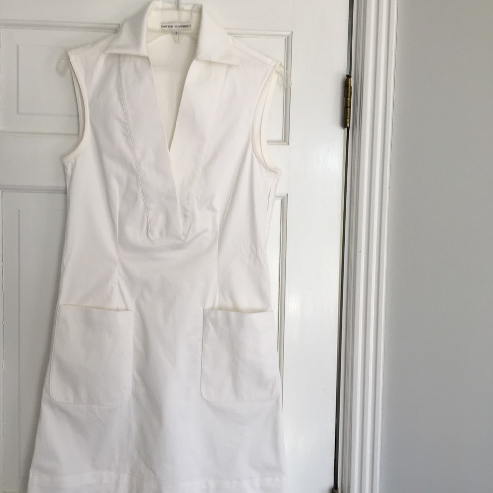 White Cotton Blend Resort Wear Dress